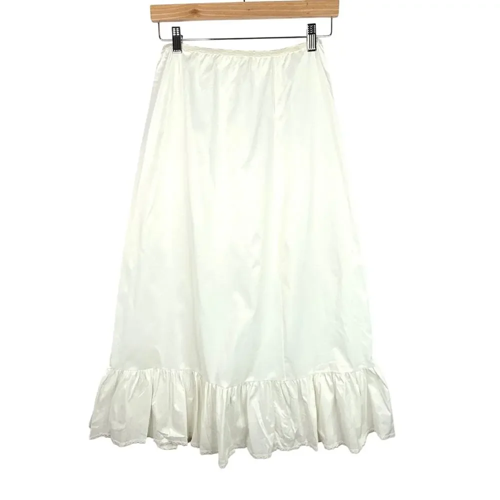 Vintage 70s Opalaire Dupon Antron III Long White Skirt Slip WIth Ruffle Hem M - Picture 2 of 6